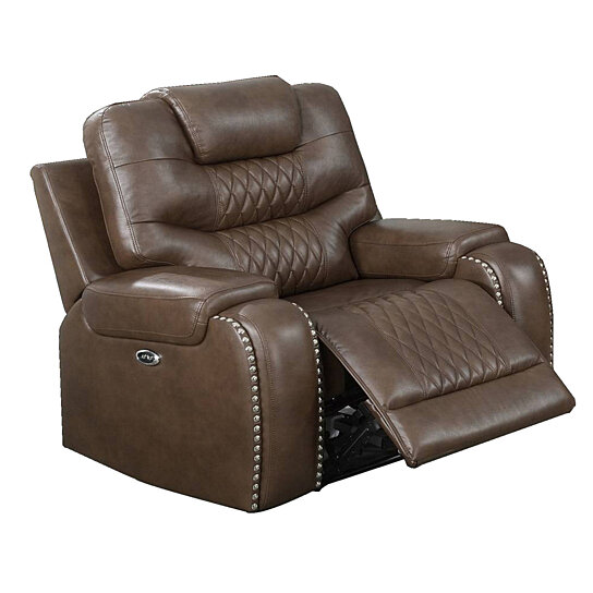 Saltoro Sherpi Diamond Tufted Leatherette Manual Recliner, Brown